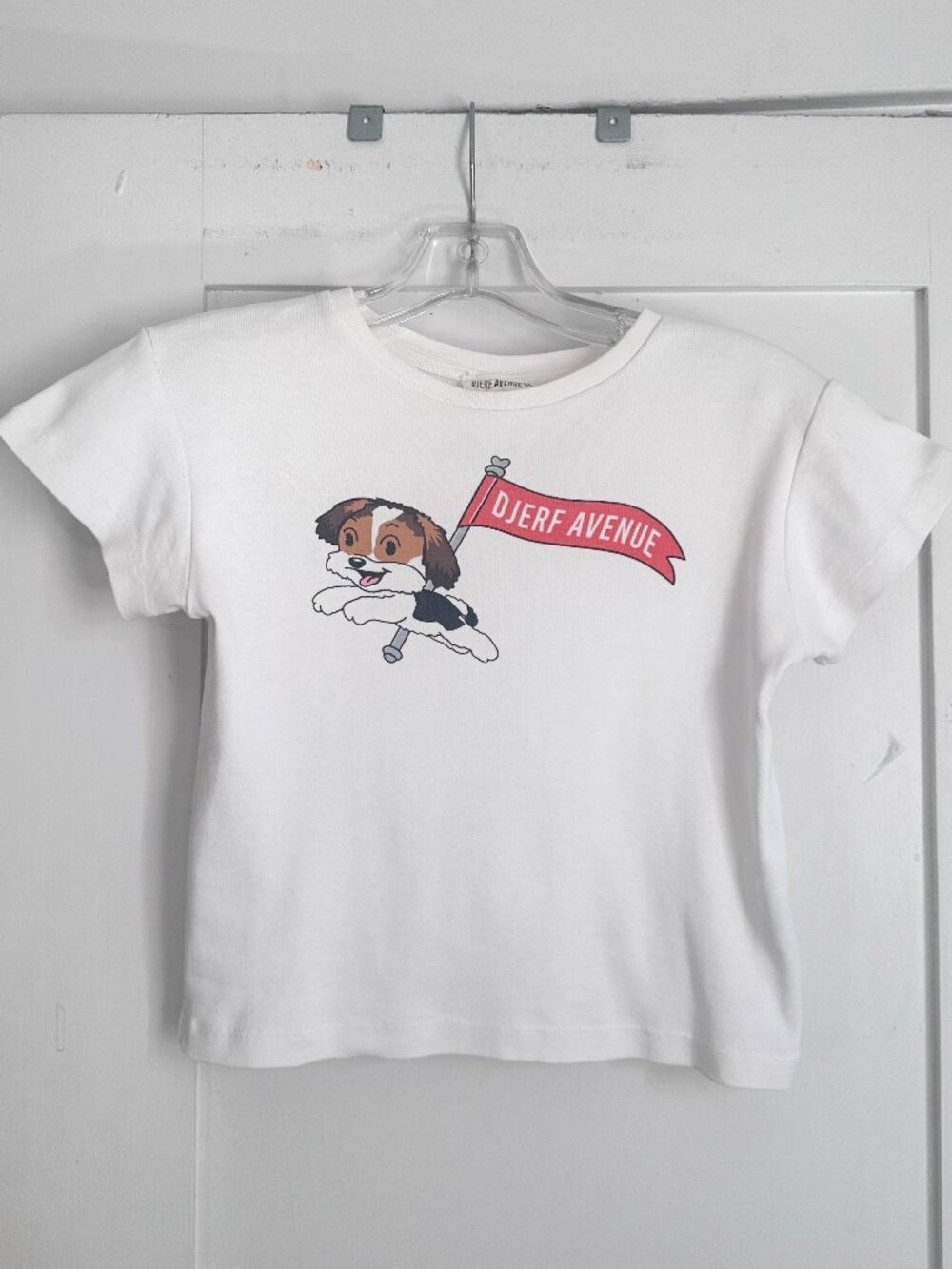 Djerf Avenue Rufus T-Shirt XS White Dog Graphic Baby Tee Sold Out